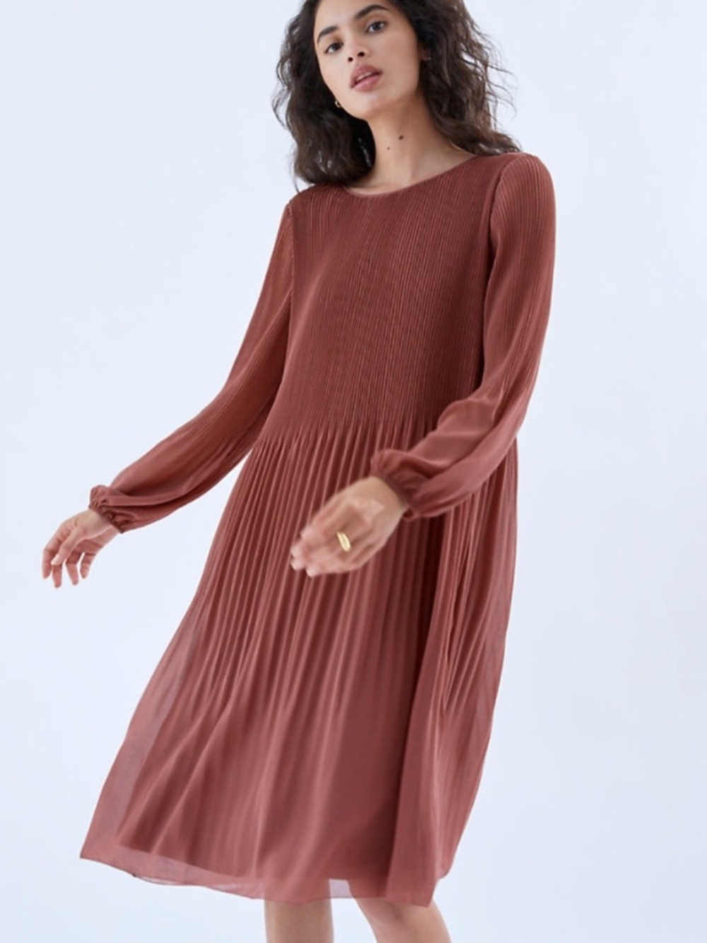 Aritzia Wilfred Daydreamer Chiffon Long Sleeve Burgundy Midi Dress Small